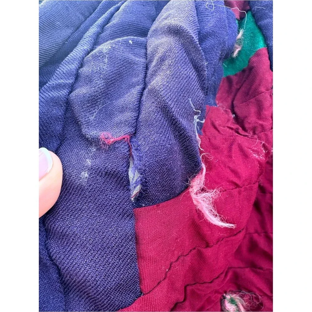 Handmade Patchwork Quilt - Deep Red, Navy